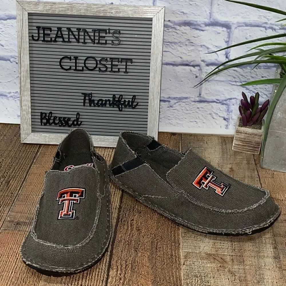 Men's TEXAS TECH Slip On Canvas Loafer Shoes Tan cruzerz NEW